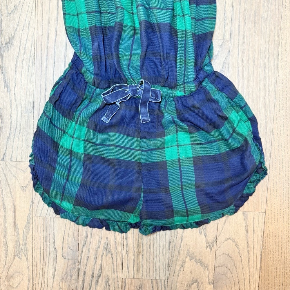 Aerie Women’s Plaid Green and Blue Flannel Ruffled Pajama Romper Size Small - Picture 3 of 12